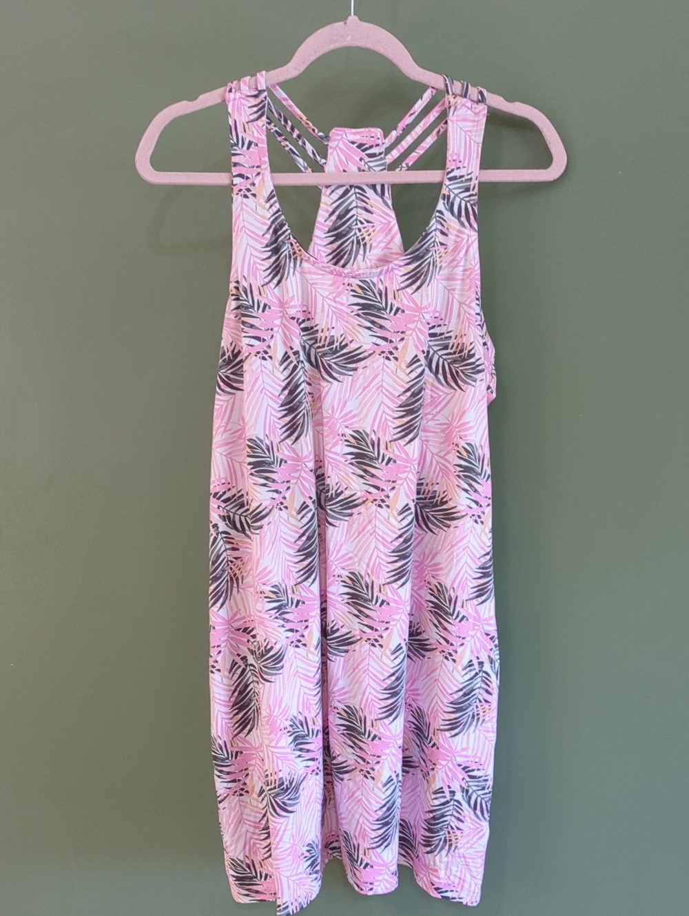 Fabulous Just Like You Pink Tropical Print Razer Back Casual Dress Sz L